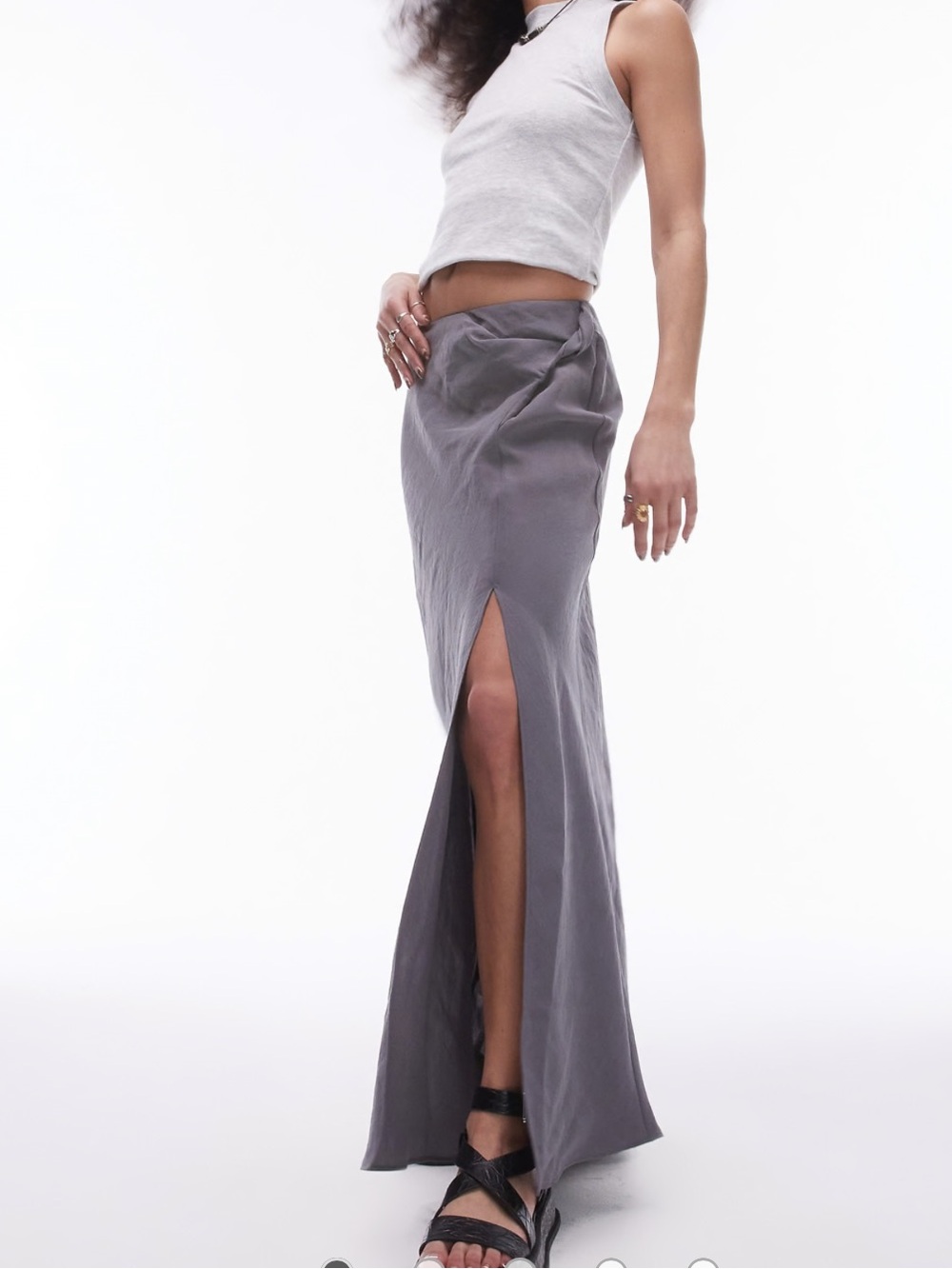 NWT Topshop soft touch twist low rise maxi skirt in charcoal - 8